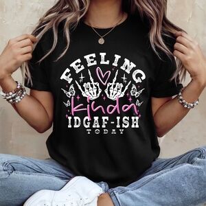 Black Graphic Tee with White and Pink Print